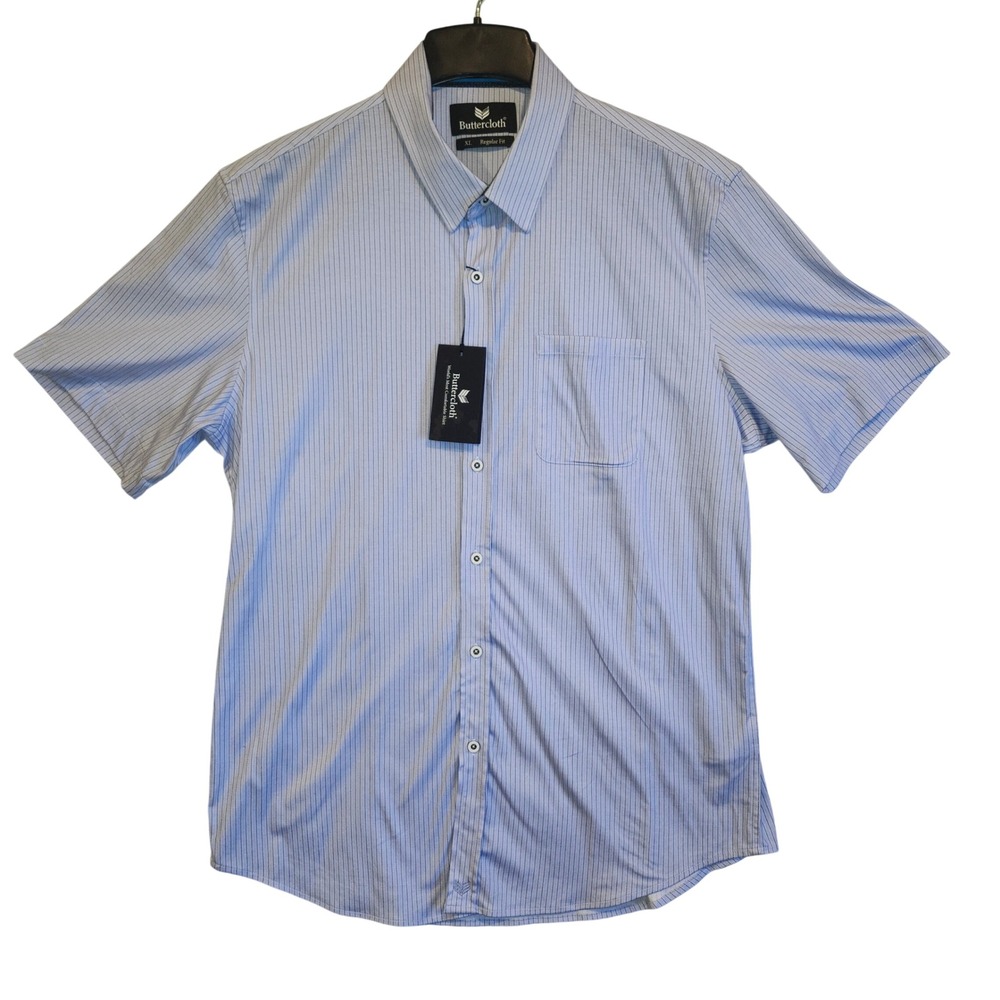 Buttercloth Daring Ride In Blue Striped Short Sleeve Shirt XL Regular Fit NEW